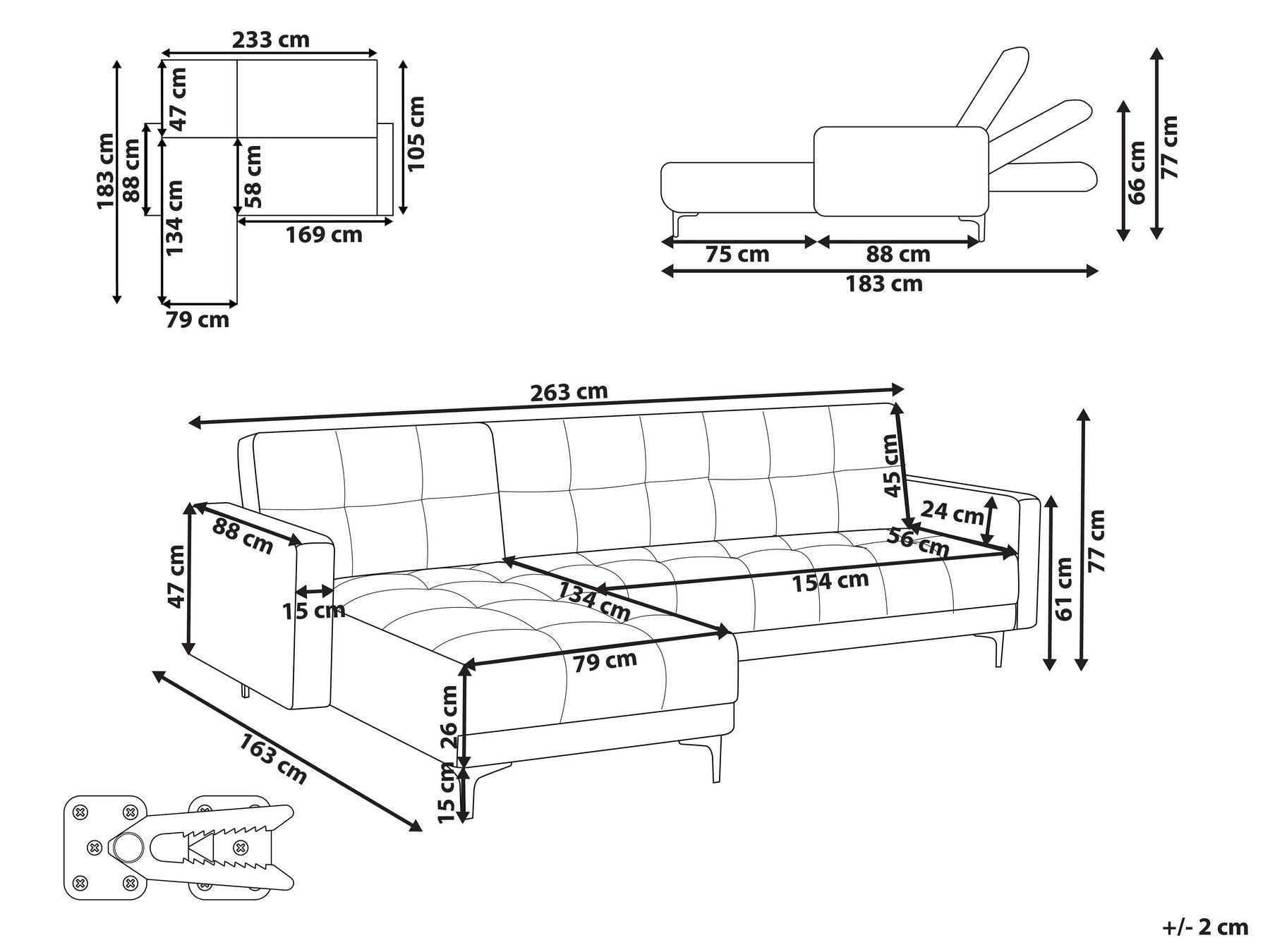 Modular Corner Sofa Bed ALNES Fabric Off-White 4 Seater Right Hand