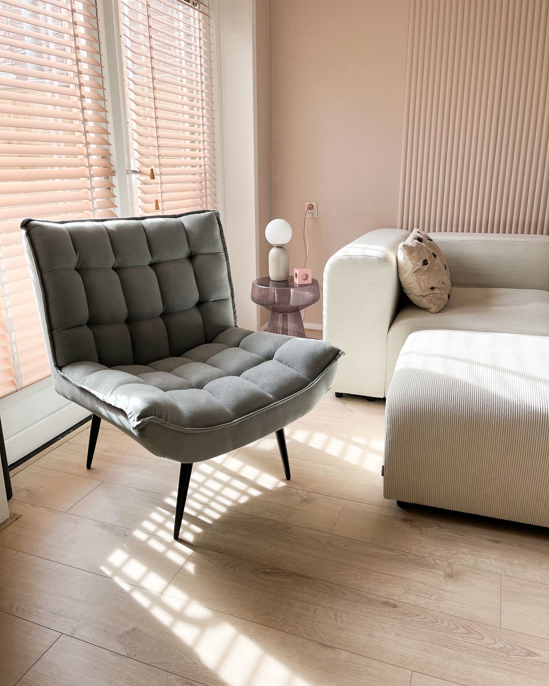 Modular Sofa FALSTERBO Corduroy Off-White with Ottoman 3 Seater