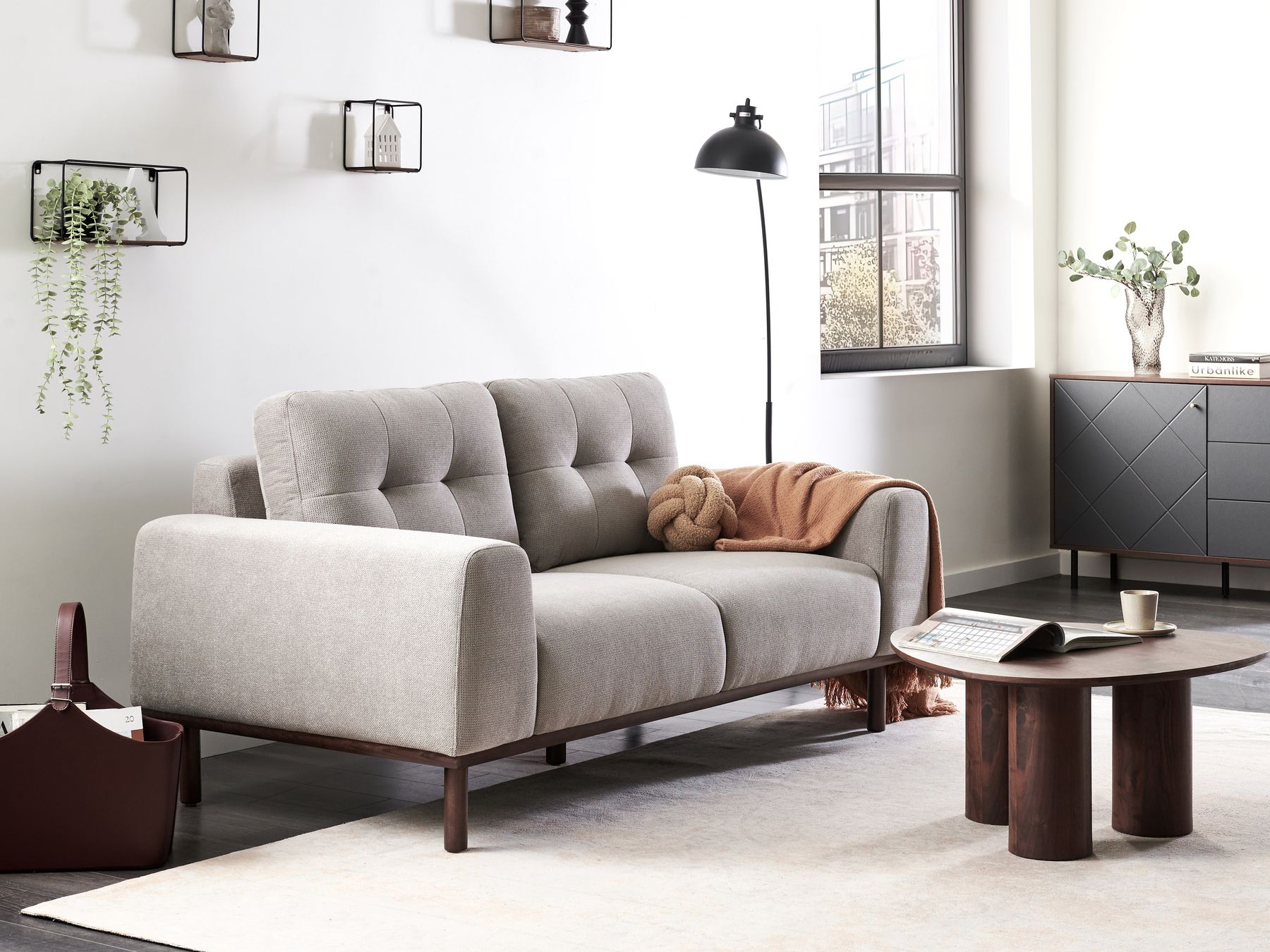 2 Seater Fabric Sofa Light Grey LAURILA