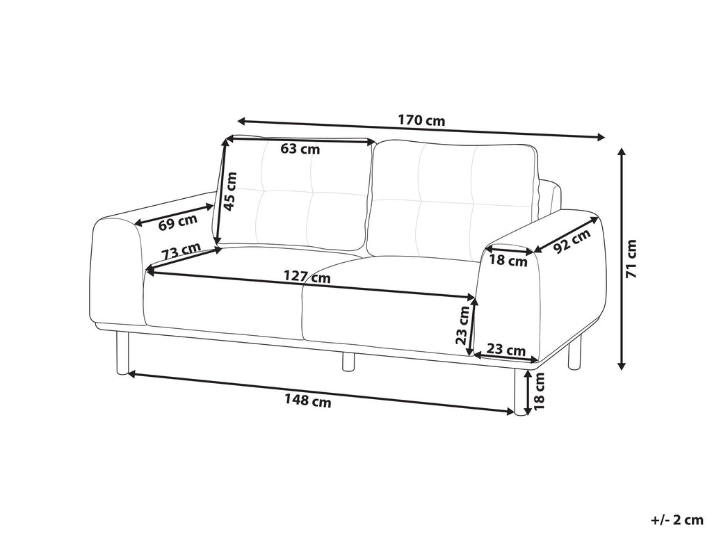 2 Seater Fabric Sofa Light Grey LAURILA