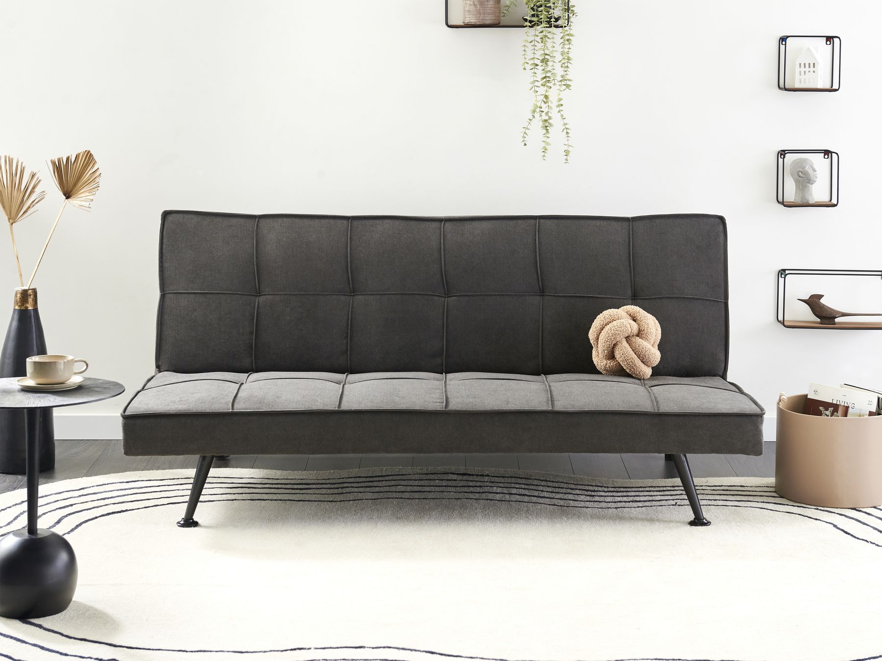 Sofa Bed HASLE Fabric Dark Grey 3 Seater