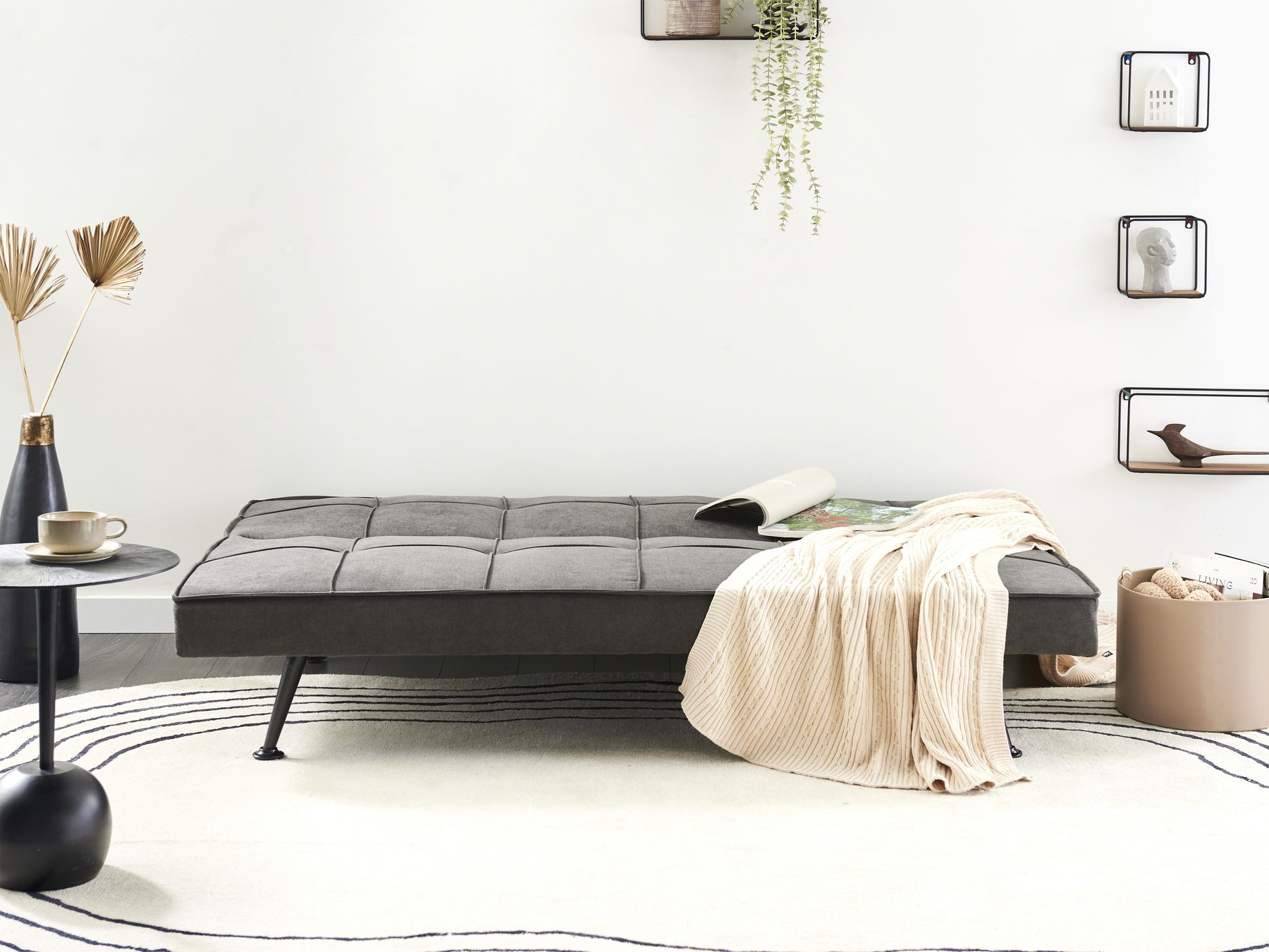 Sofa Bed HASLE Fabric Dark Grey 3 Seater