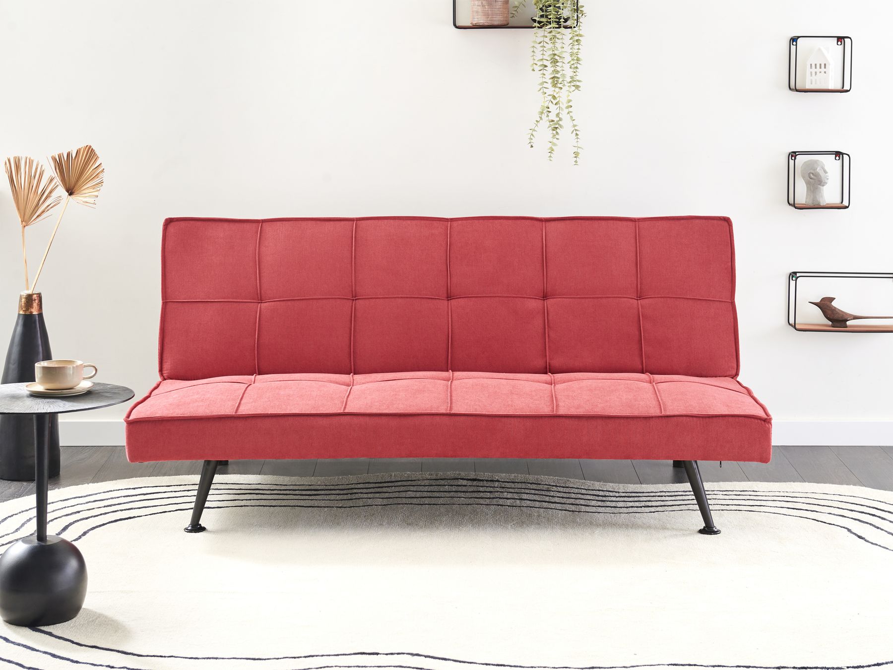 Sofa Bed HASLE Fabric Red 3 Seater