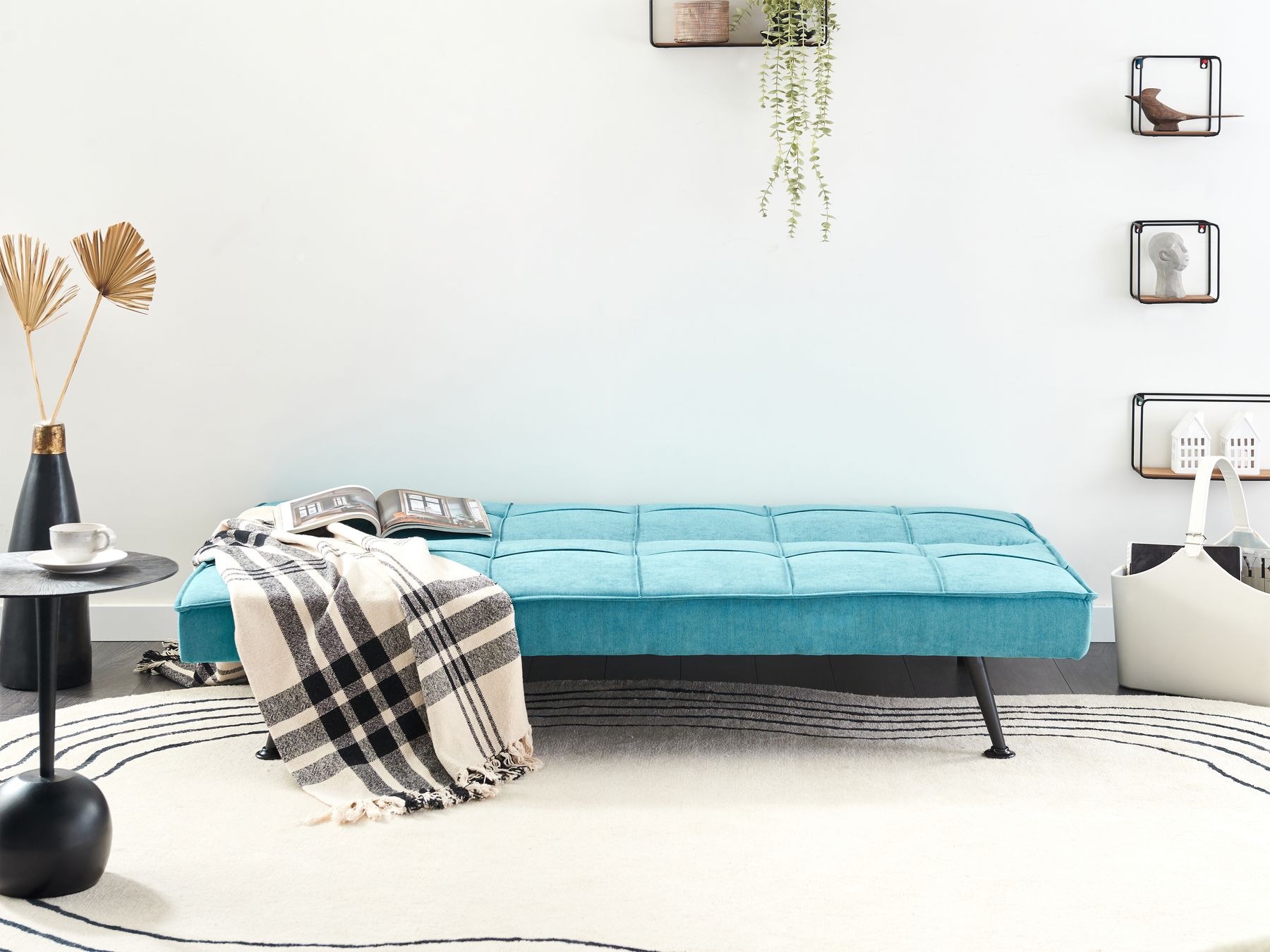 Sofa Bed HASLE Fabric Sea Blue 3 Seater