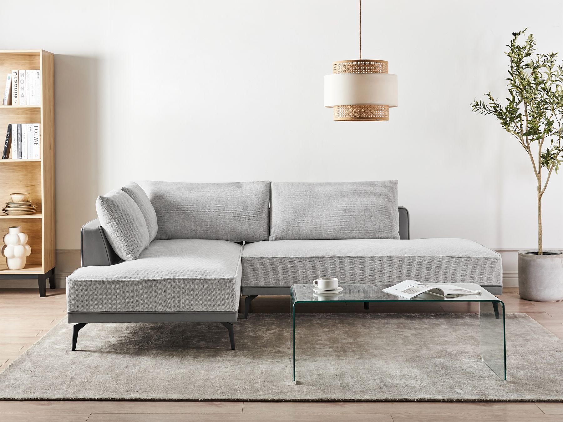 Corner Sofa MYKEN Fabric Light Grey 3 Seater Right Hand