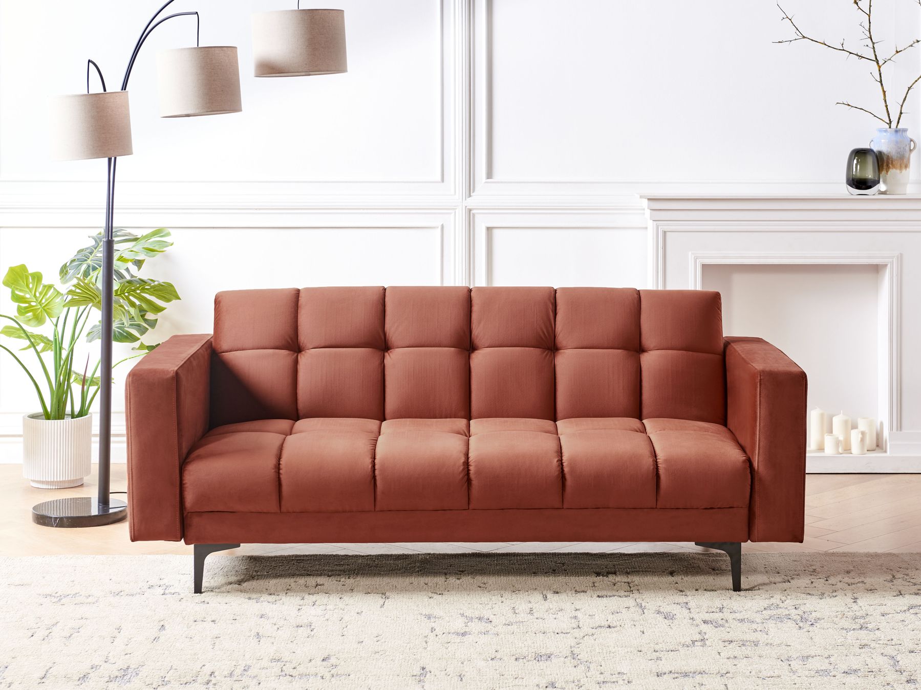 Sofa Bed ALNES Velvet Light Red 3 Seater