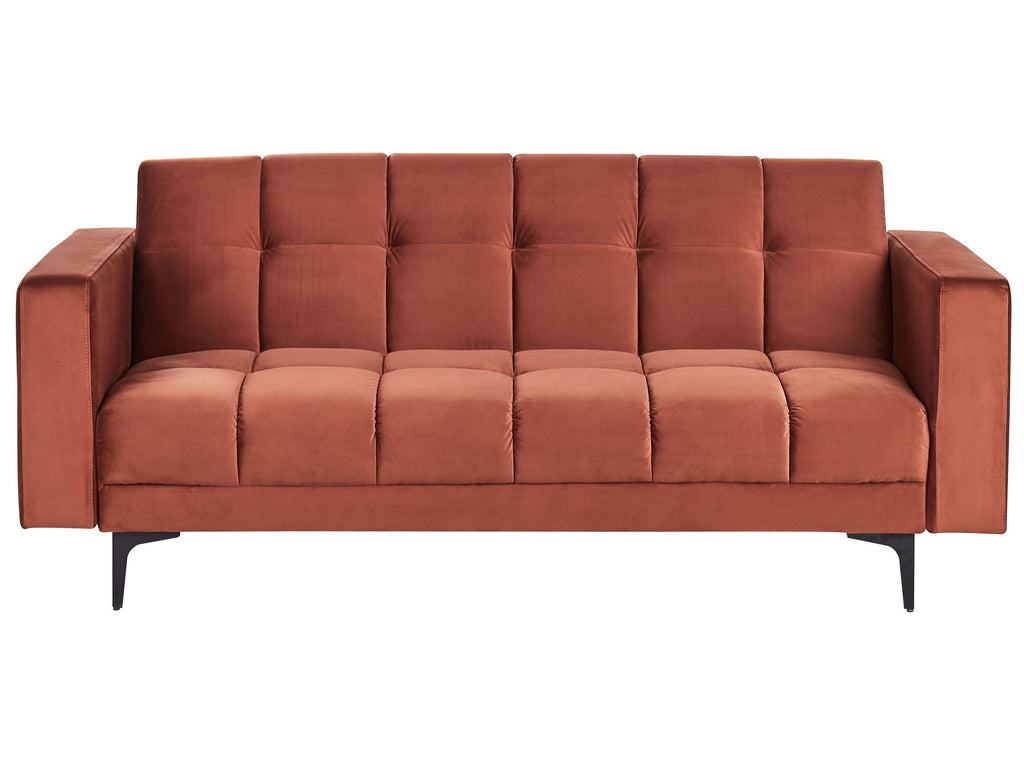 Sofa Bed ALNES Velvet Light Red 3 Seater