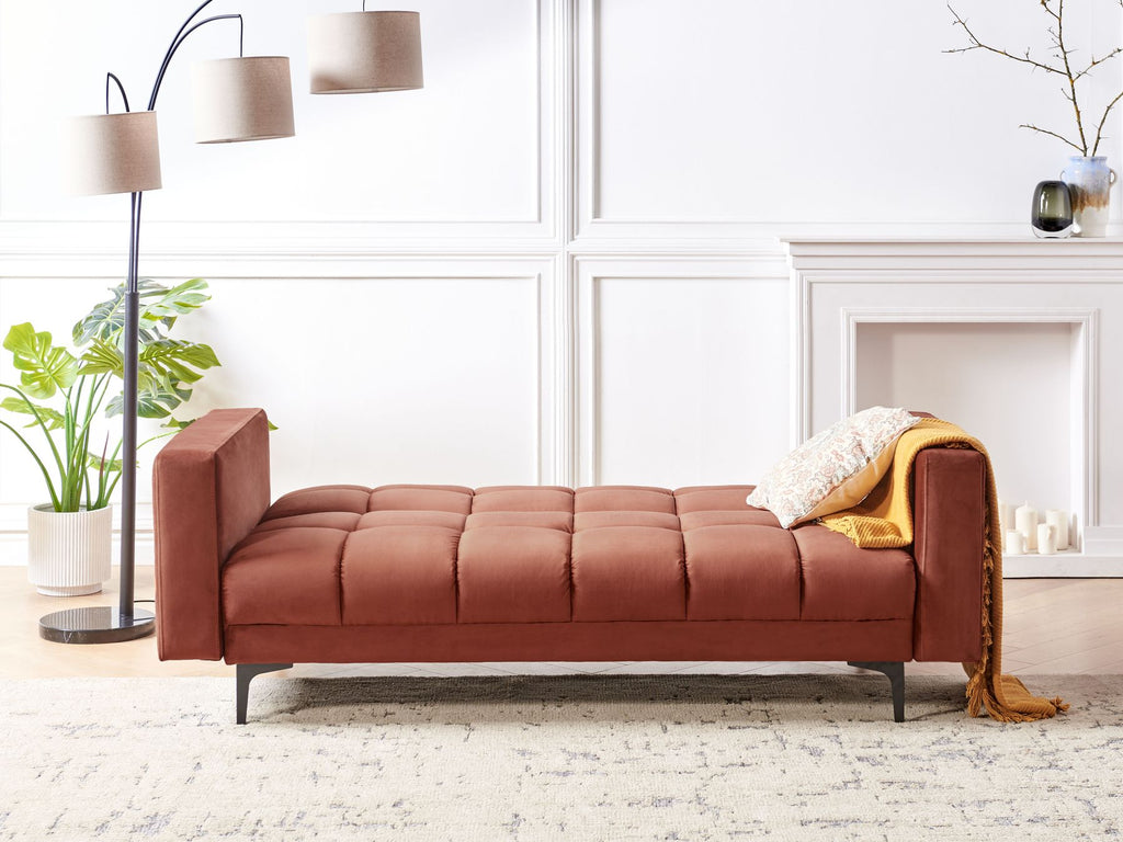 Sofa Bed ALNES Velvet Light Red 3 Seater