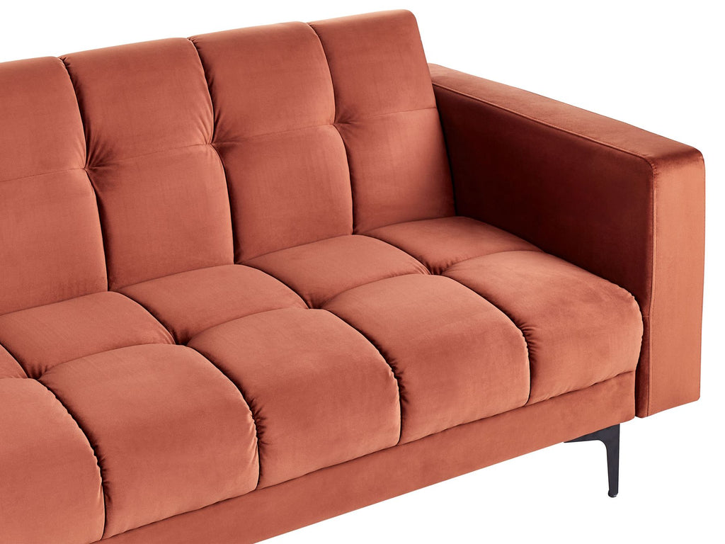 Sofa Bed ALNES Velvet Light Red 3 Seater
