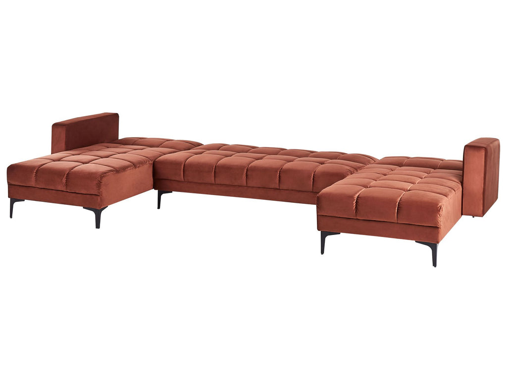 Modular U-Shape Sofa Bed ALNES Velvet Light Red 5 Seater