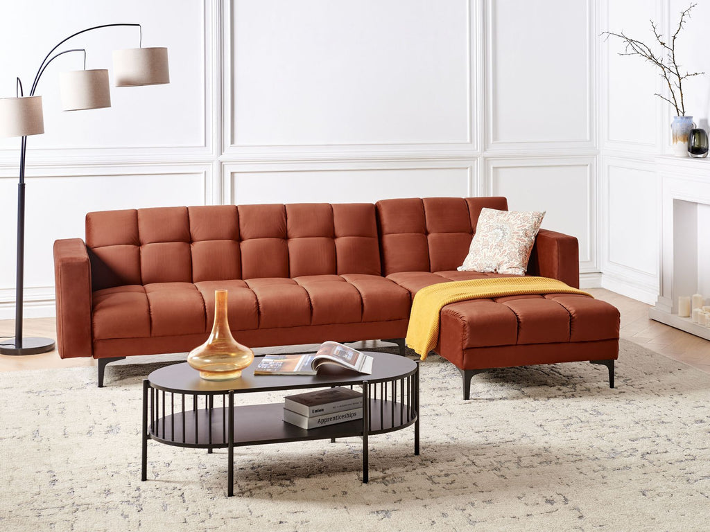 Modular Corner Sofa Bed ALNES Velvet Light Red 4 Seater