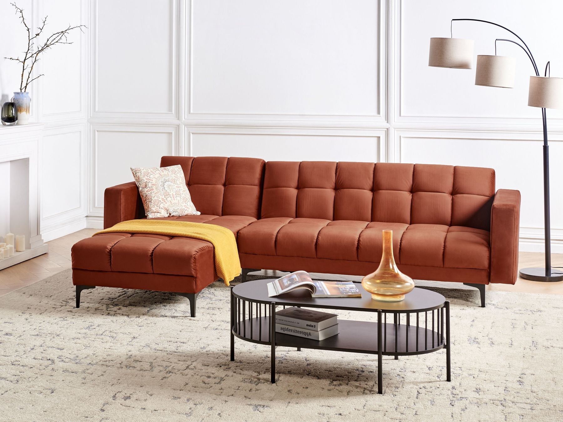 Modular Corner Sofa Bed ALNES Velvet Light Red 4 Seater Right Hand