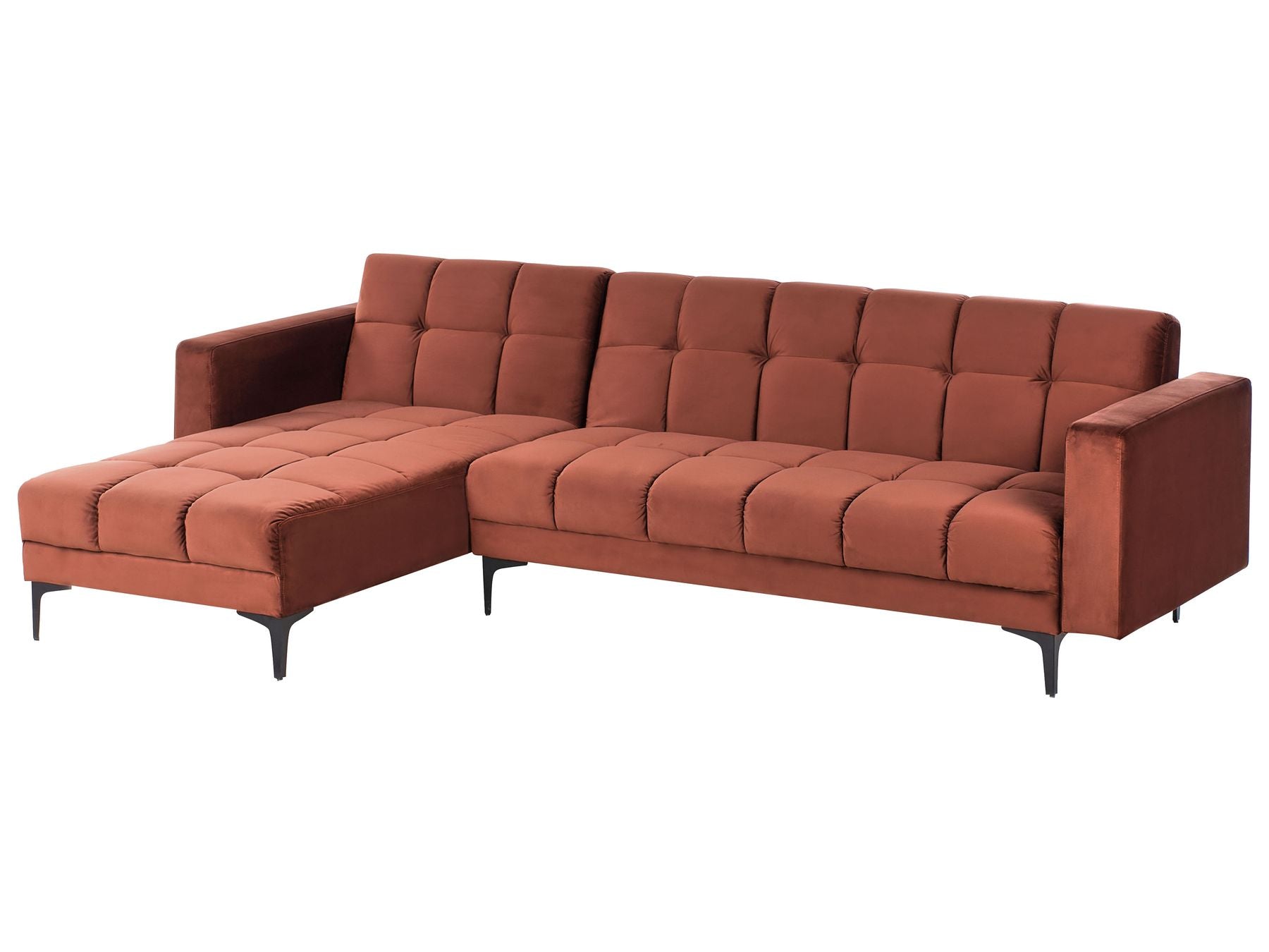 Modular Corner Sofa Bed ALNES Velvet Light Red 4 Seater Right Hand
