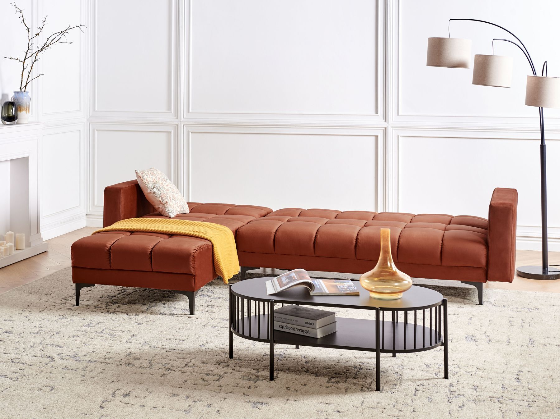 Modular Corner Sofa Bed ALNES Velvet Light Red 4 Seater Right Hand