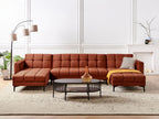 Modular U-Shape Sofa Bed ALNES Velvet Light Red 5 Seater