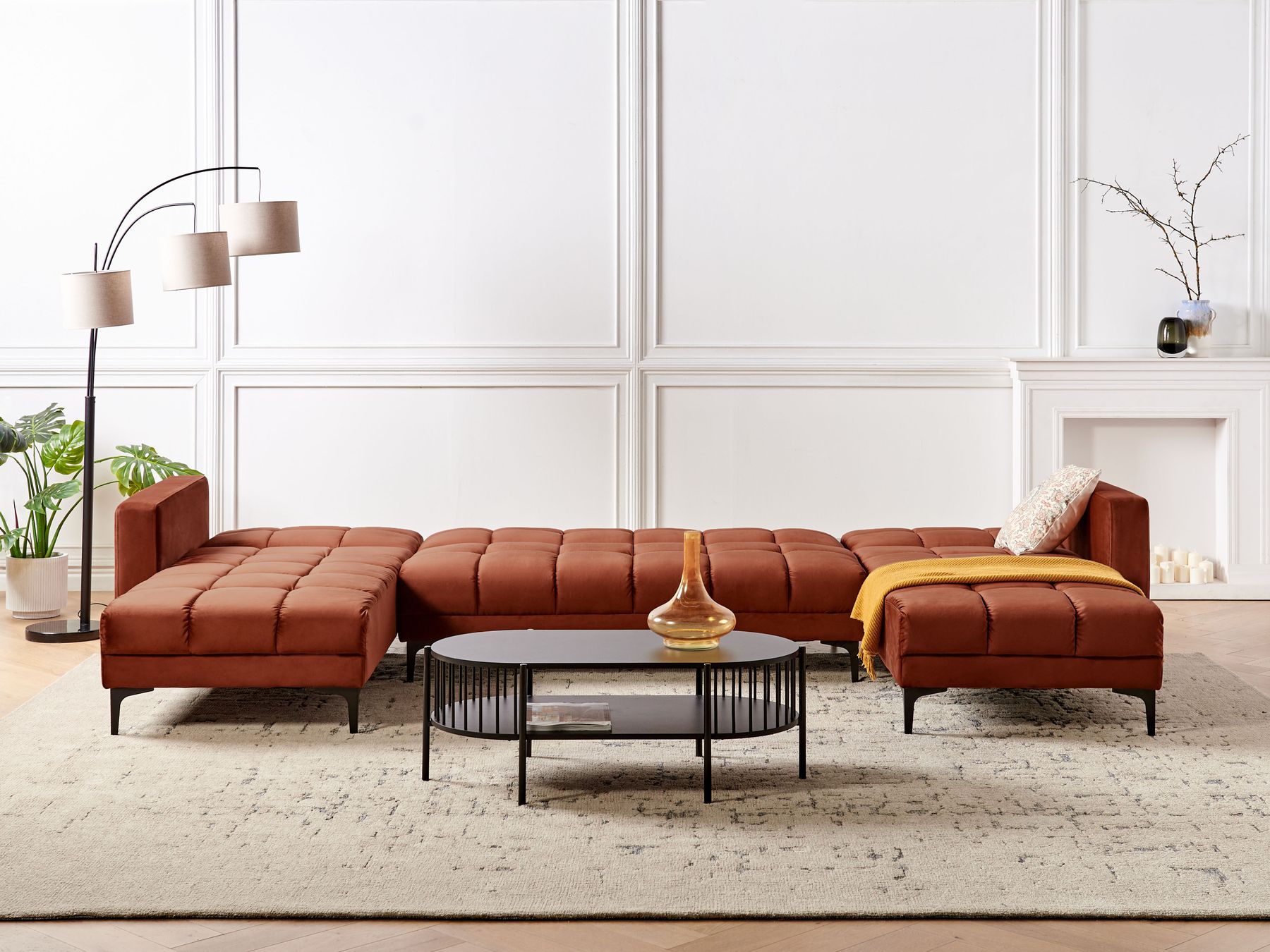 Modular U-Shape Sofa Bed ALNES Velvet Light Red 5 Seater