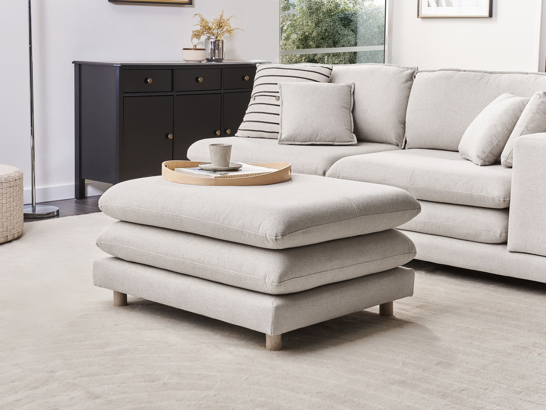 2 Seater Fabric Sofa with Ottoman Beige HEDEN