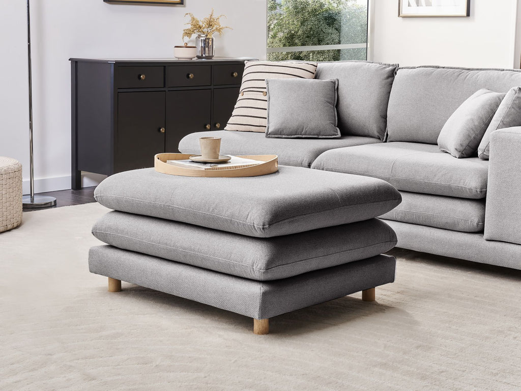 2 Seater Fabric Sofa with Ottoman Grey HEDEN