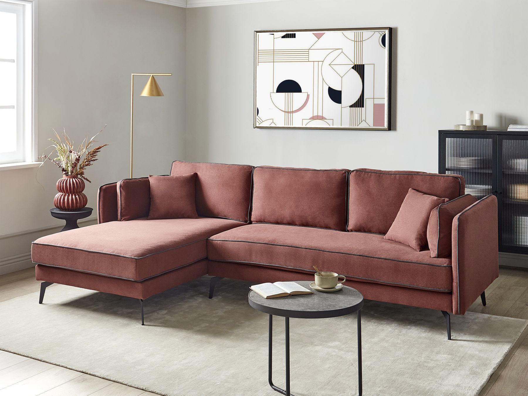 Corner Sofa ALTAN Fabric Burgundy 3 Seater Right Hand