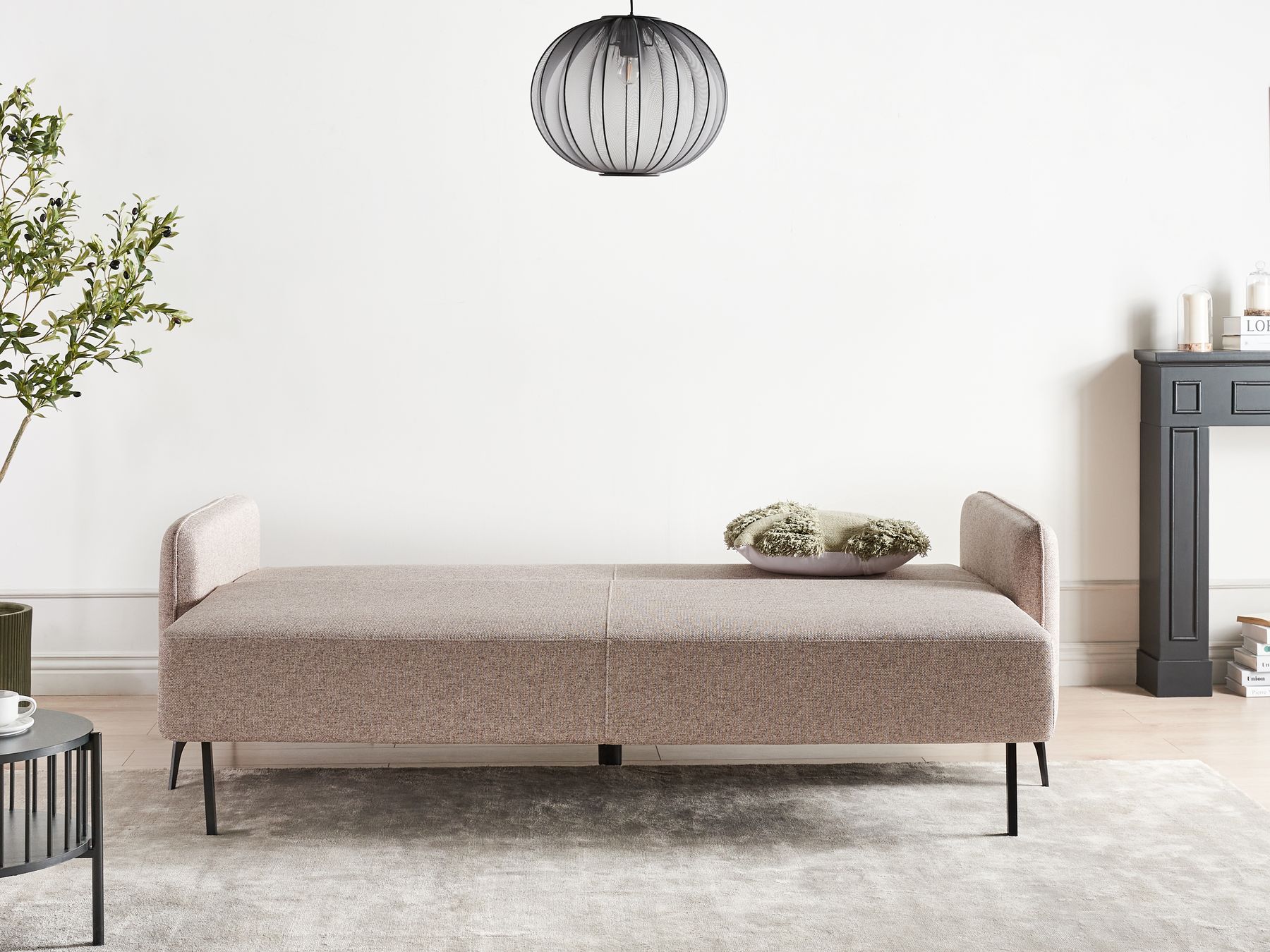 Sofa Bed HEMING Fabric Light Brown 3 Seater
