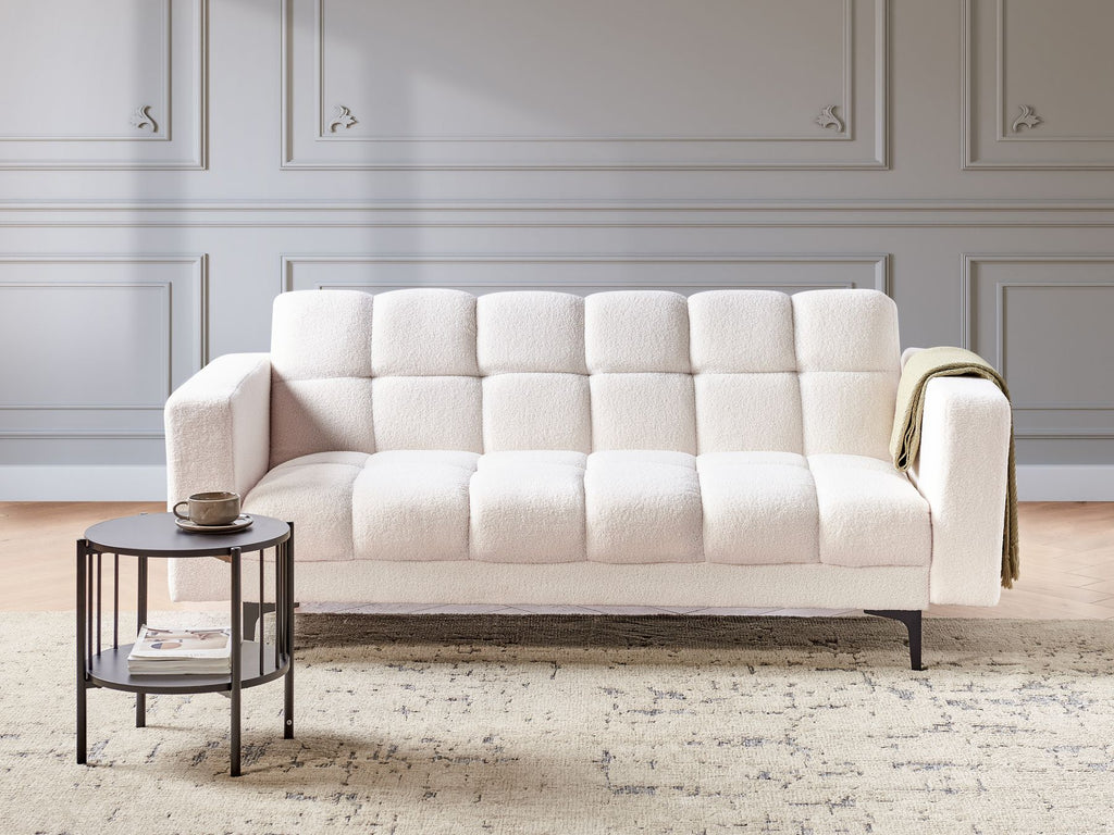 Sofa Bed ALNES Boucle White 3 Seater