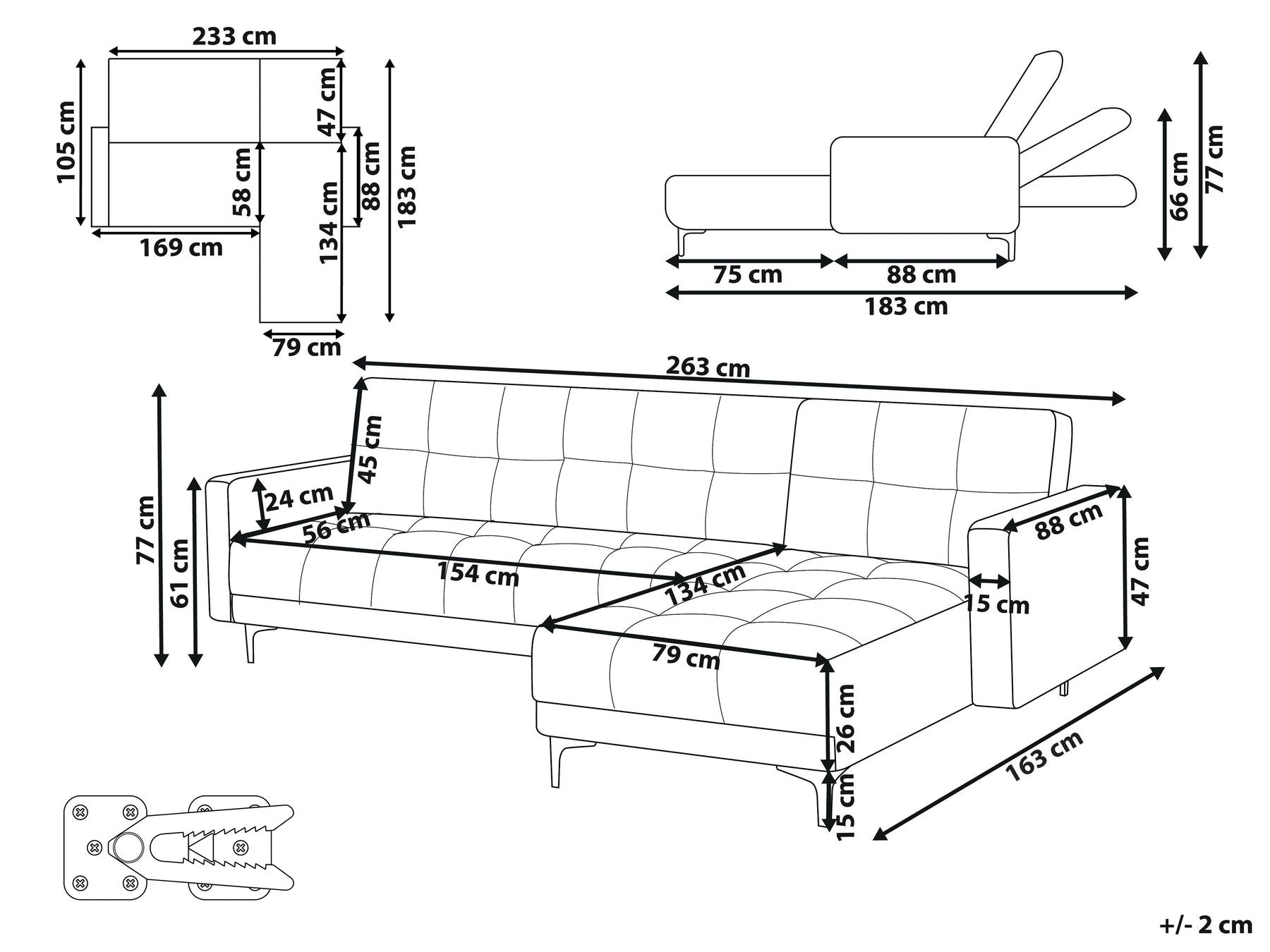 Modular Corner Sofa Bed ALNES Boucle White 4 Seater