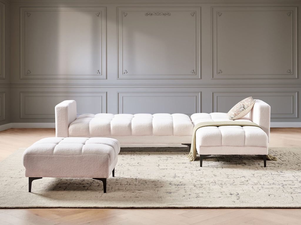 Modular Corner Sofa Bed ALNES Boucle White 4 Seater Left Hand