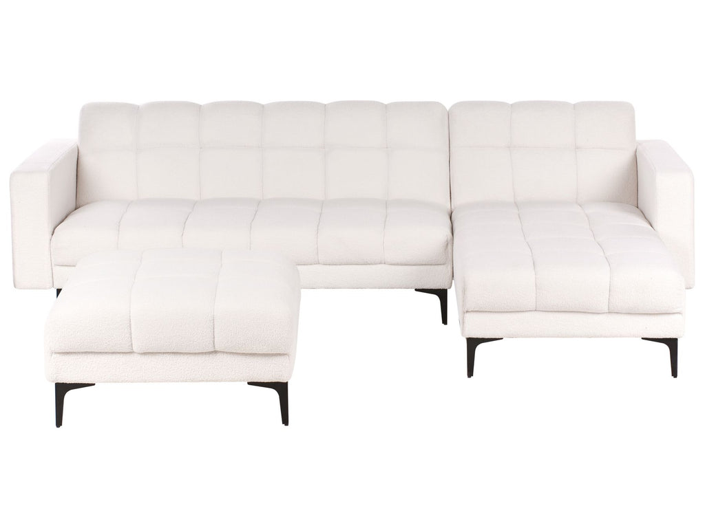Modular Corner Sofa Bed ALNES Boucle White 4 Seater Left Hand