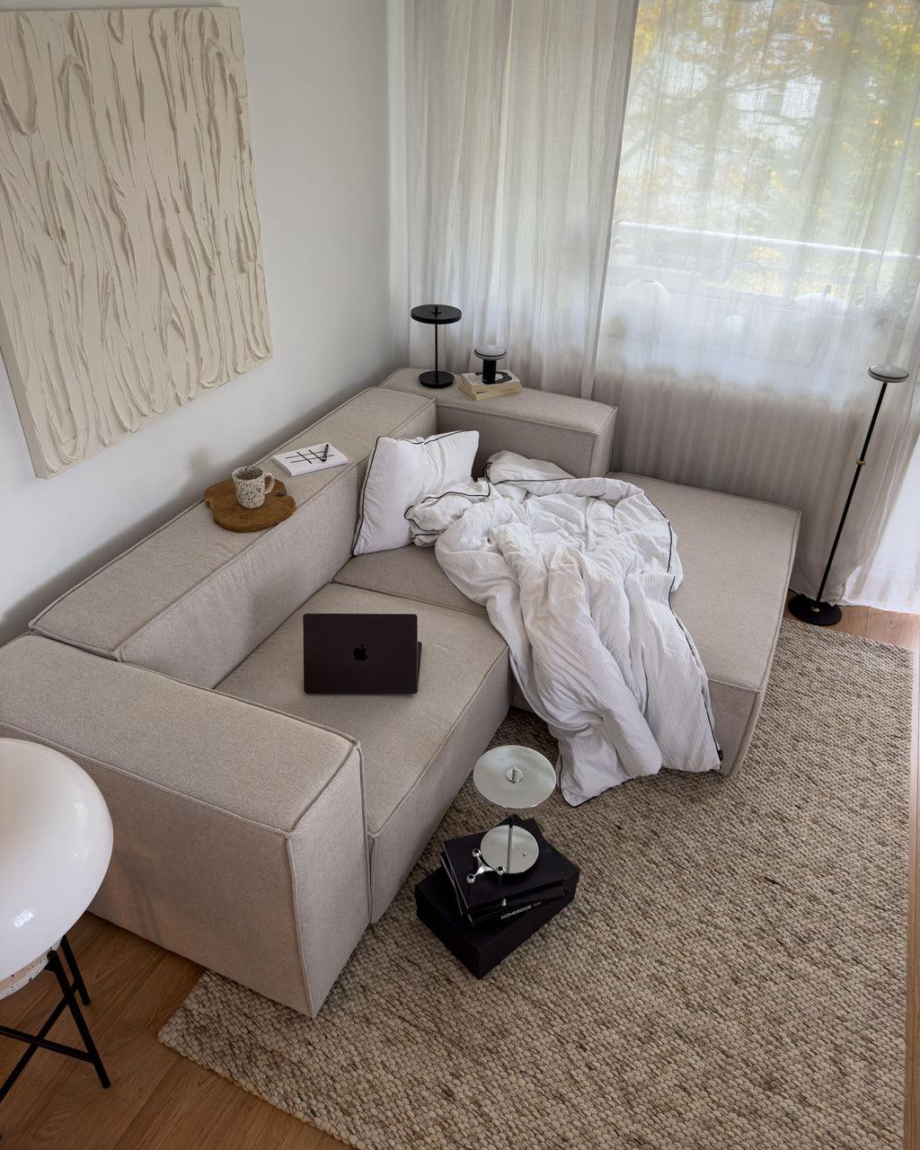 Left Hand 2 Seater Corner Sofa Beige VERNON