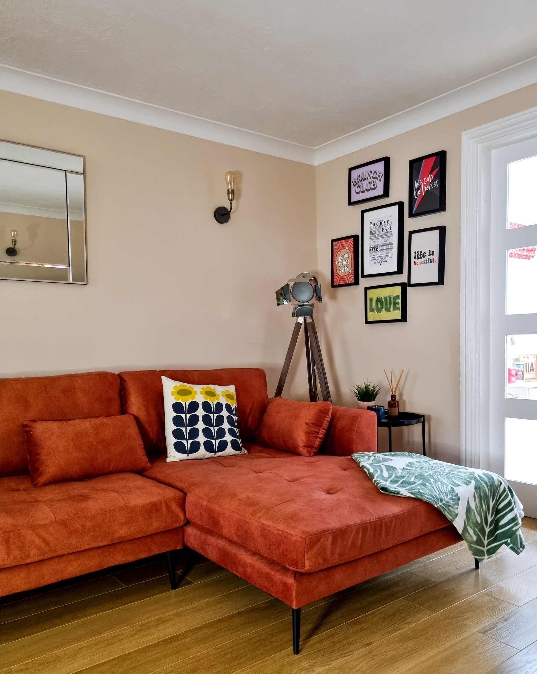 Corner Sofa FLAM Velvet Orange 3 Seater Left Hand