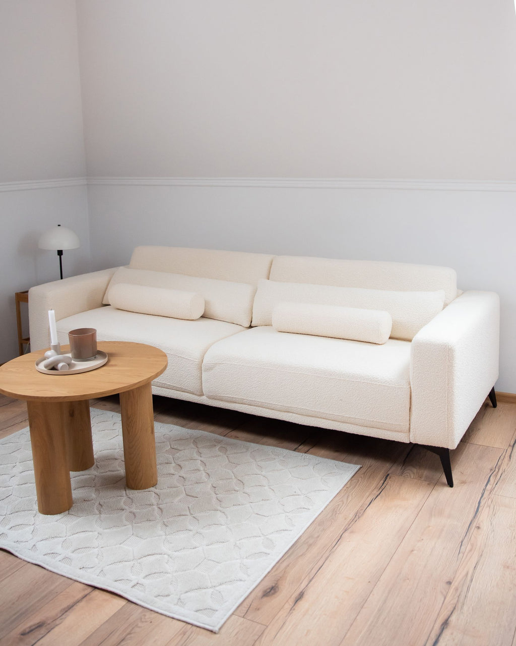 3 Seater Boucle Sofa Off-White ANGE