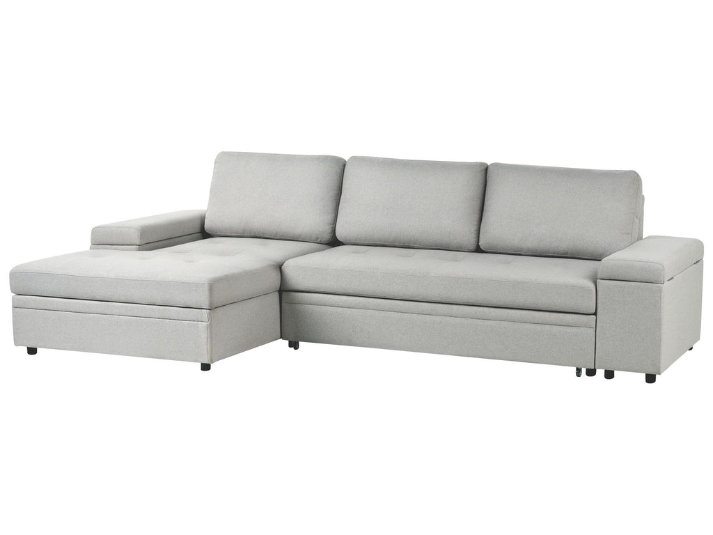 Corner Sofa Bed HRISEY Faux Linen Light Grey with Storage 3 Seater Right Hand
