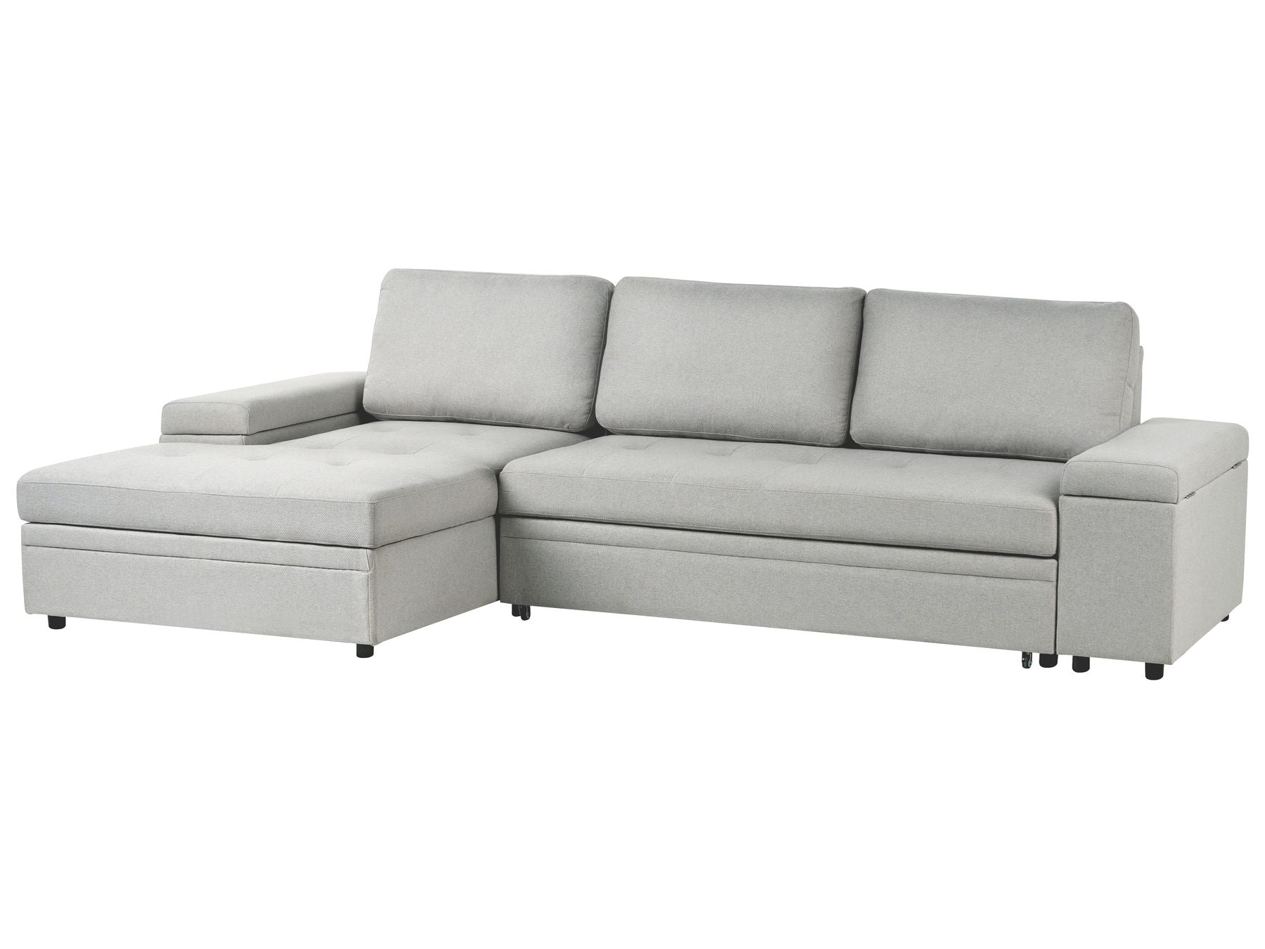 Corner Sofa Bed HRISEY Faux Linen Light Grey with Storage 3 Seater Right Hand
