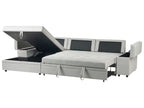 Corner Sofa Bed HRISEY Faux Linen Light Grey with Storage 3 Seater Right Hand