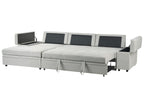 Corner Sofa Bed HRISEY Faux Linen Light Grey with Storage 3 Seater Right Hand