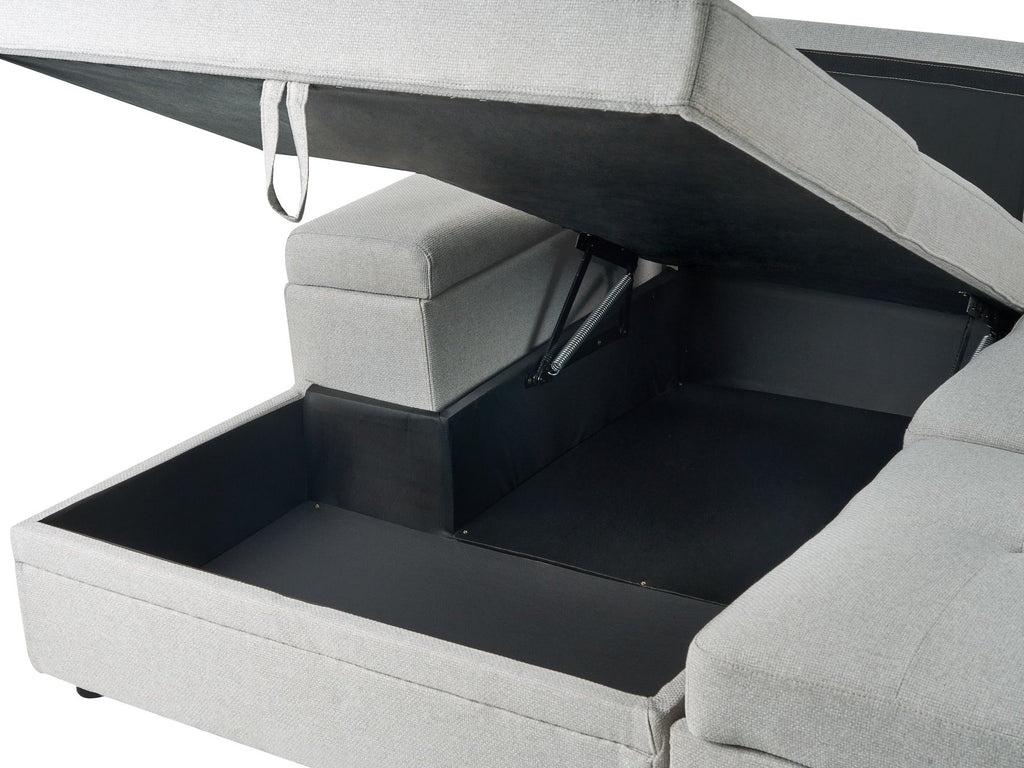 Corner Sofa Bed HRISEY Faux Linen Light Grey with Storage 3 Seater Right Hand