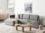 Corner Sofa Bed HRISEY Faux Linen Grey with Storage 3 Seater Right Hand
