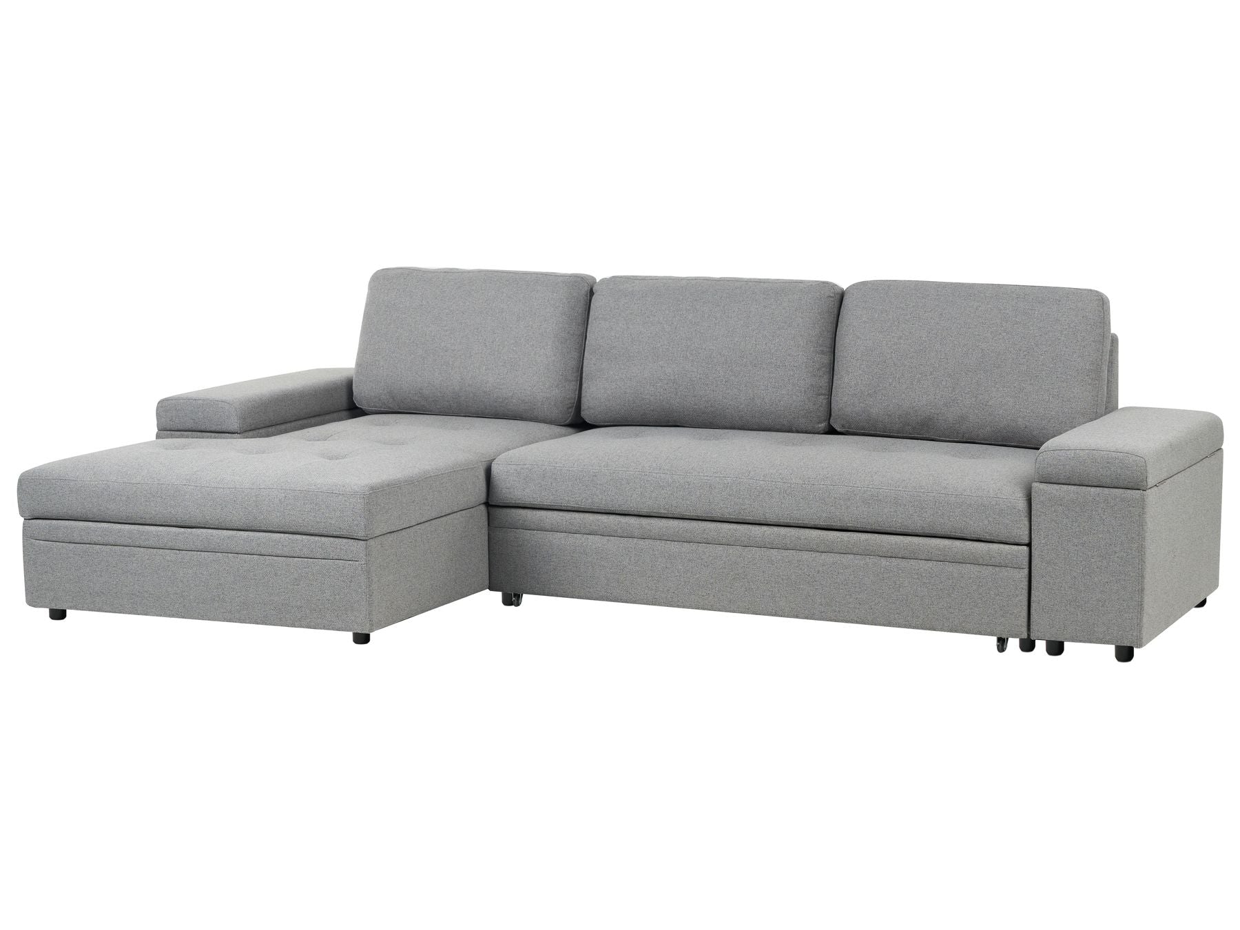 Corner Sofa Bed HRISEY Faux Linen Grey with Storage 3 Seater Right Hand