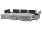 Corner Sofa Bed HRISEY Faux Linen Grey with Storage 3 Seater Right Hand