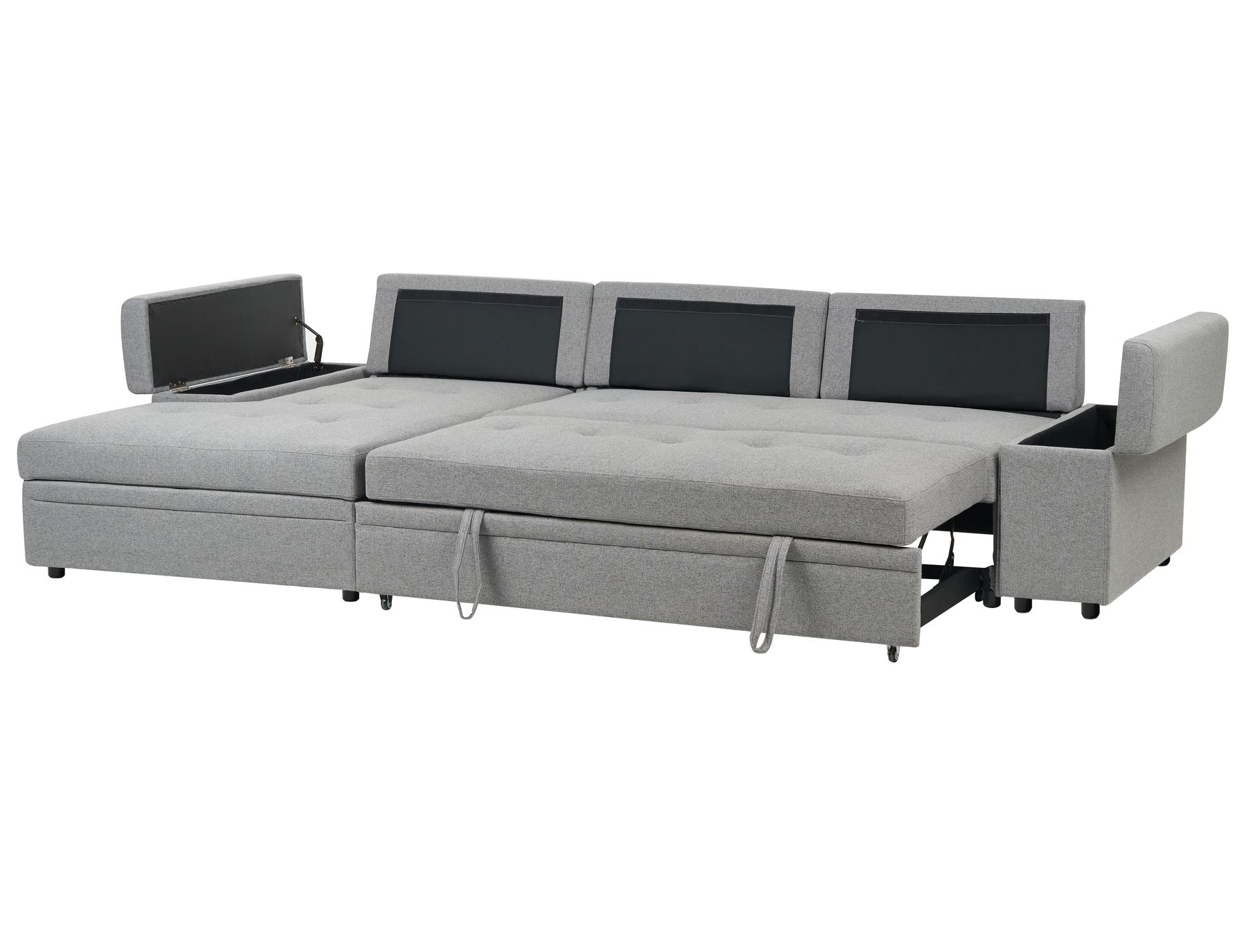 Corner Sofa Bed HRISEY Faux Linen Grey with Storage 3 Seater Right Hand