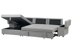 Corner Sofa Bed HRISEY Faux Linen Grey with Storage 3 Seater Right Hand