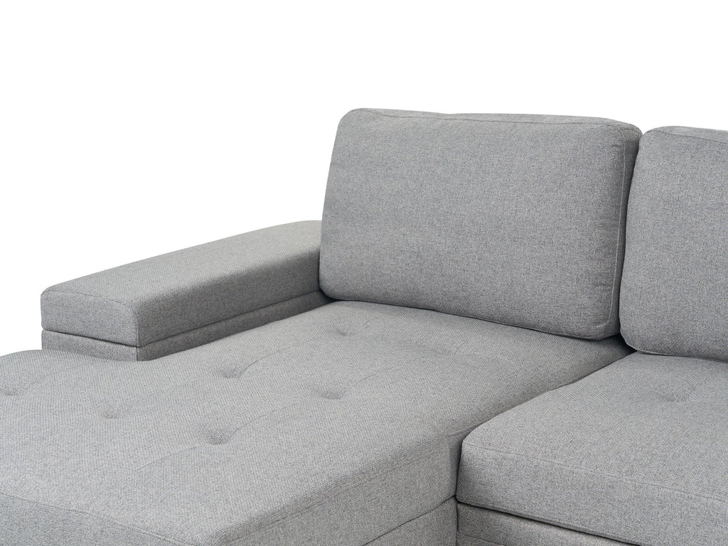 Corner Sofa Bed HRISEY Faux Linen Grey with Storage 3 Seater Right Hand