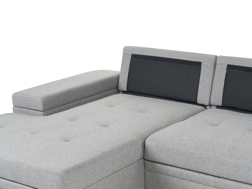 Corner Sofa Bed HRISEY Faux Linen Grey with Storage 3 Seater Right Hand