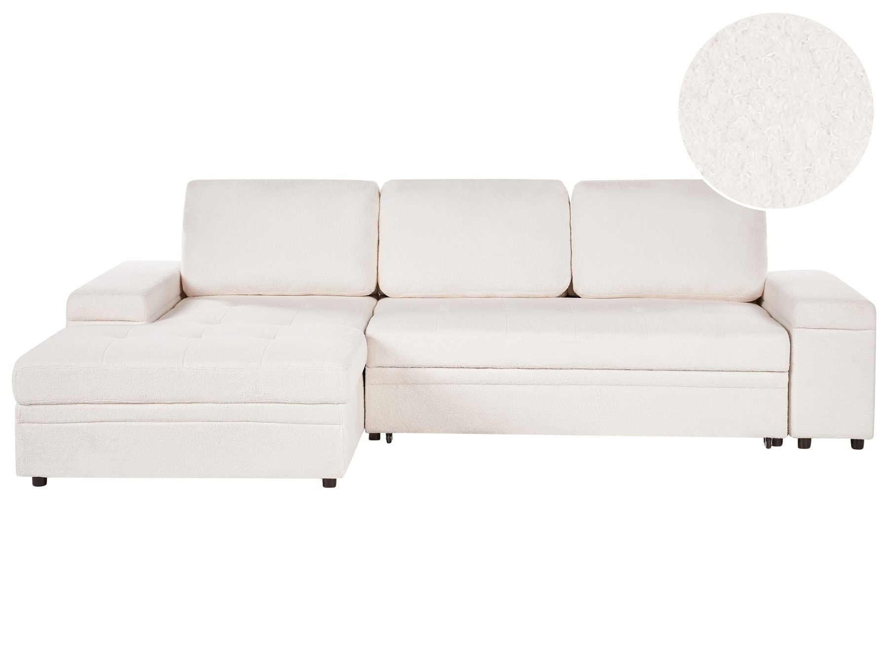 Corner Sofa Bed HRISEY Boucle White with Storage 3 Seater Right Hand
