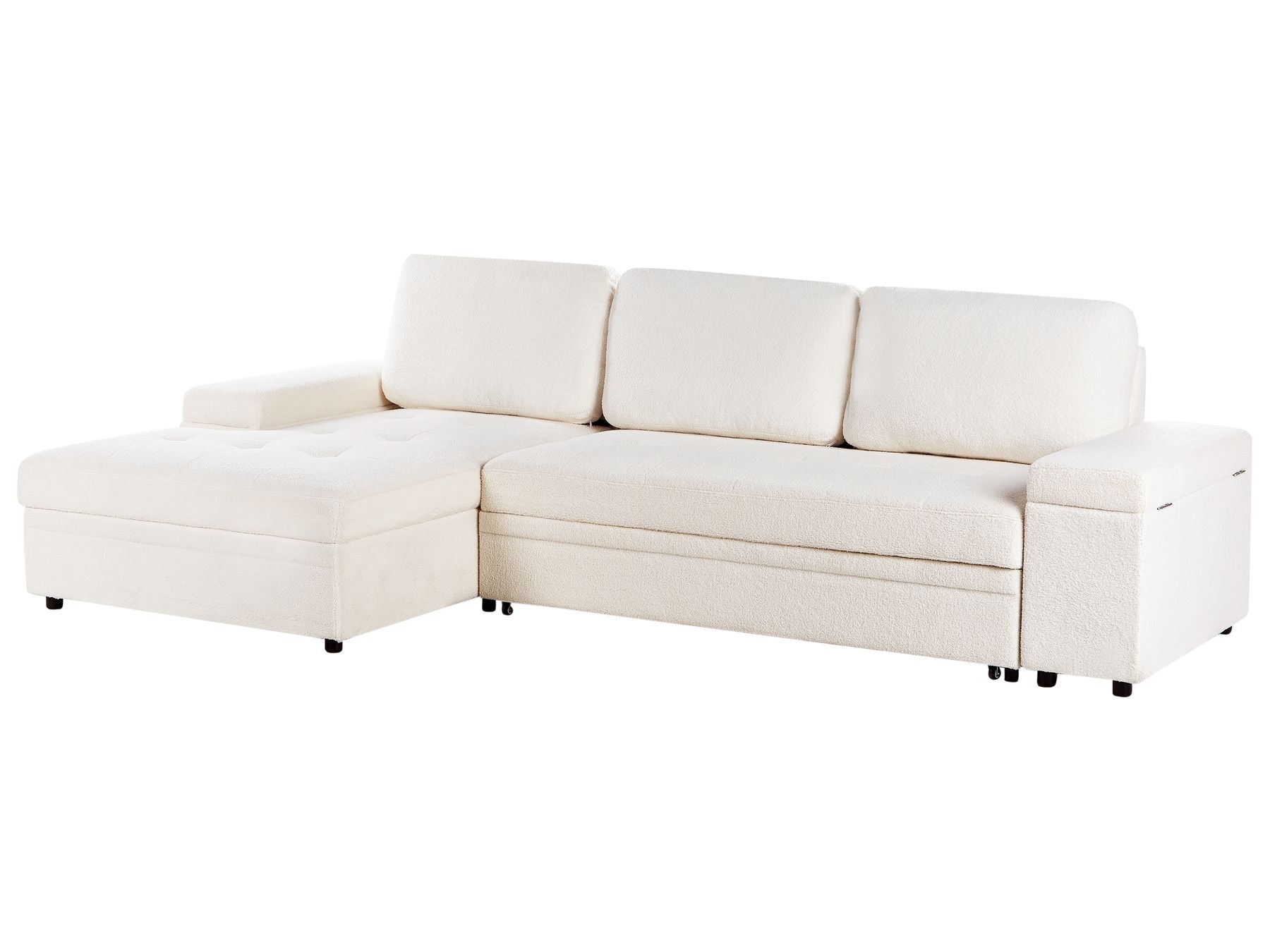Corner Sofa Bed HRISEY Boucle White with Storage 3 Seater Right Hand
