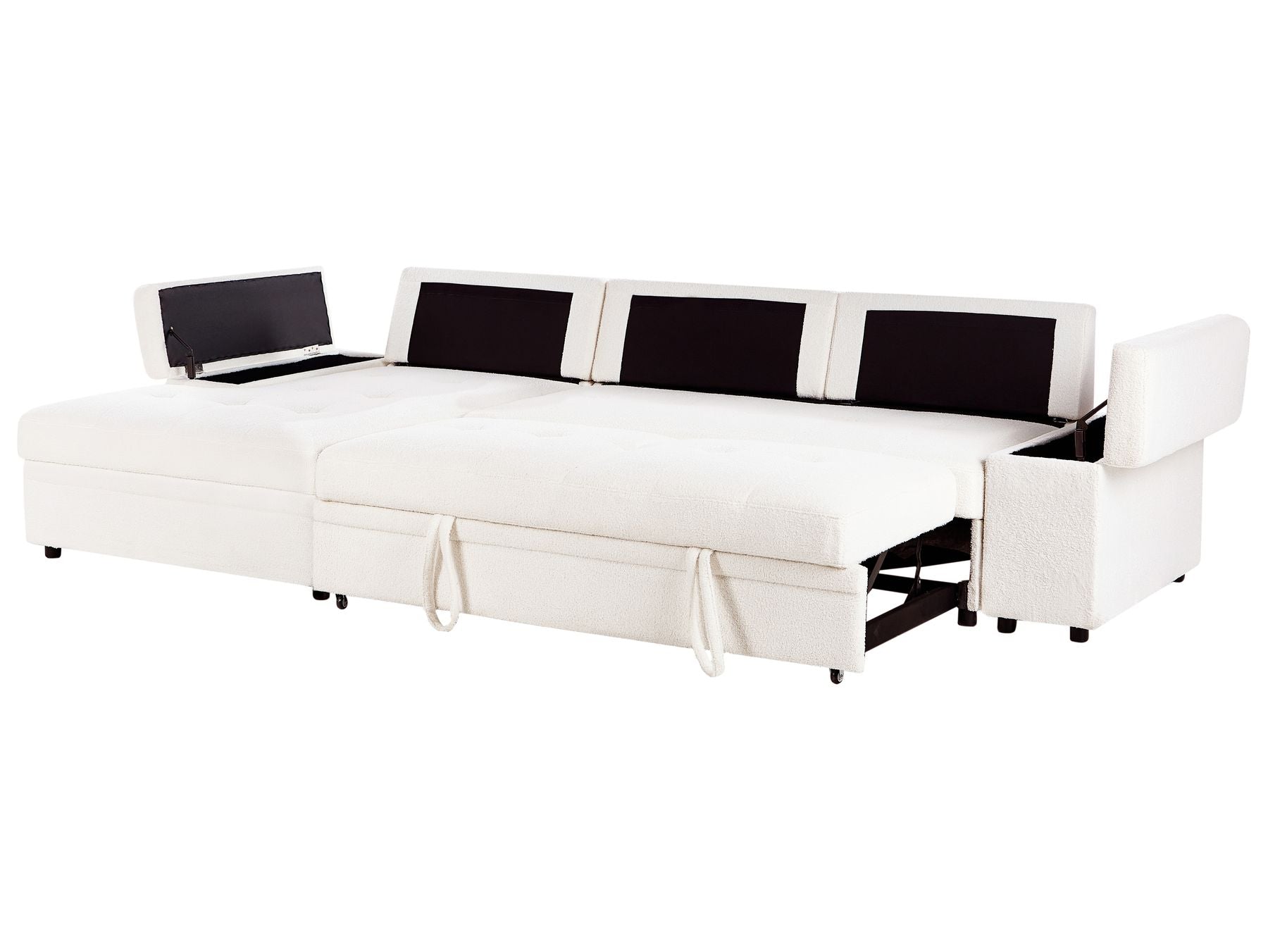 Corner Sofa Bed HRISEY Boucle White with Storage 3 Seater Right Hand