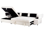 Corner Sofa Bed HRISEY Boucle White with Storage 3 Seater Right Hand