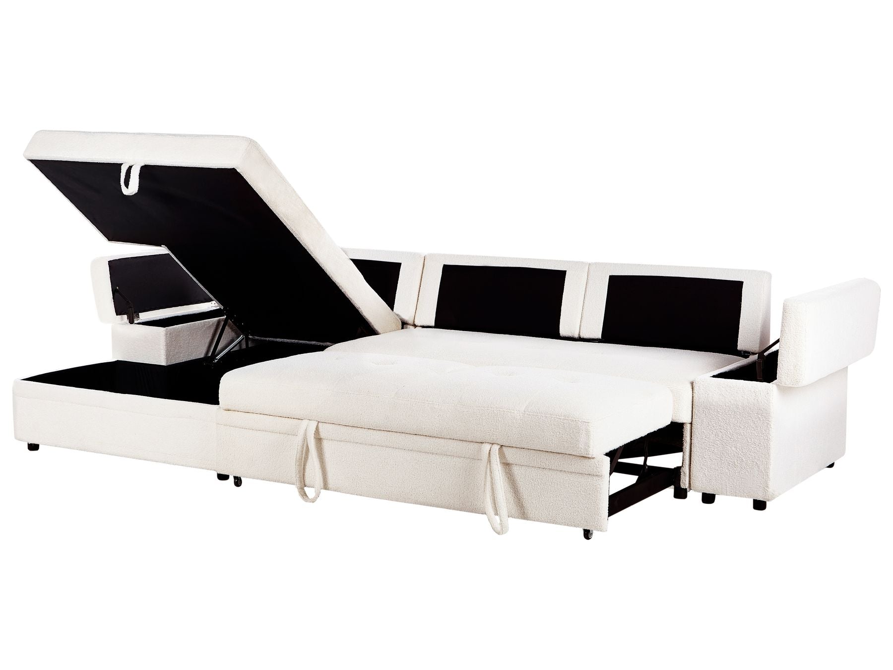 Corner Sofa Bed HRISEY Boucle White with Storage 3 Seater Right Hand