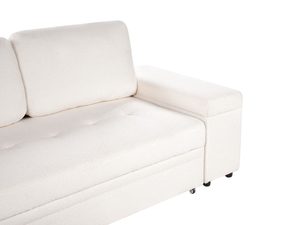 Corner Sofa Bed HRISEY Boucle White with Storage 3 Seater Right Hand