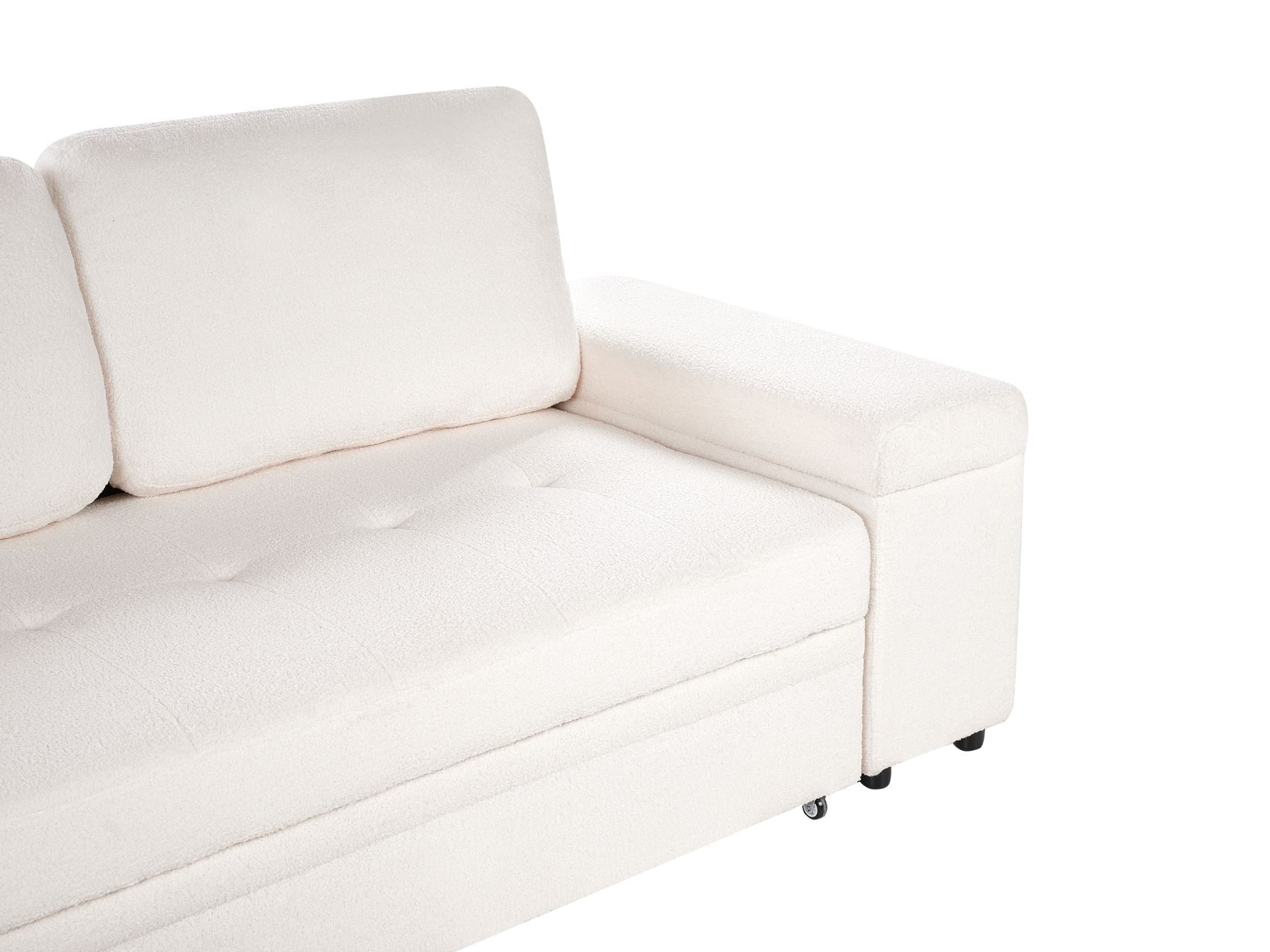 Corner Sofa Bed HRISEY Boucle White with Storage 3 Seater Right Hand